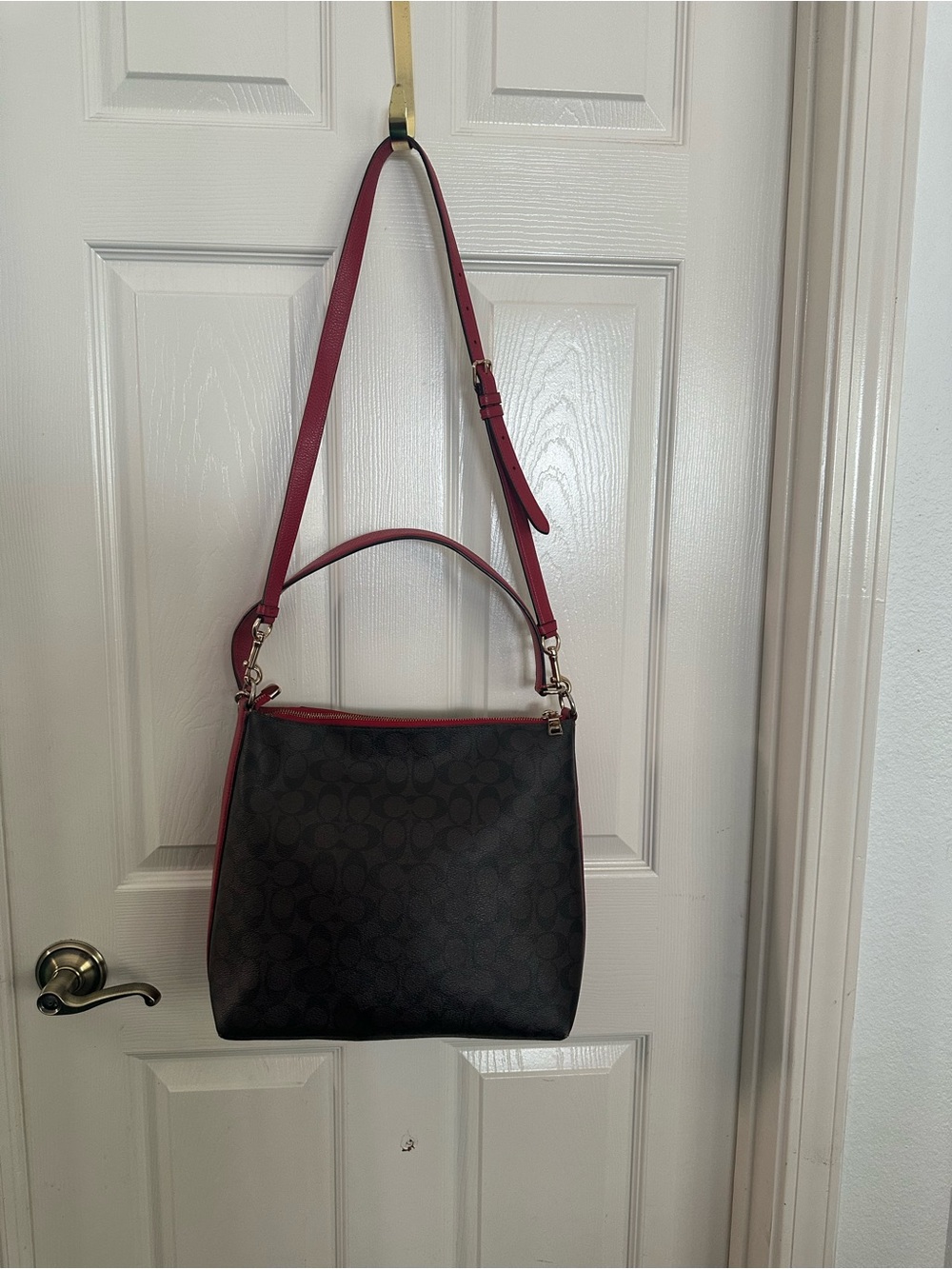 Coach Black Signature Canvas with Red Leather Shoulder Bag - Picture 3 of 3